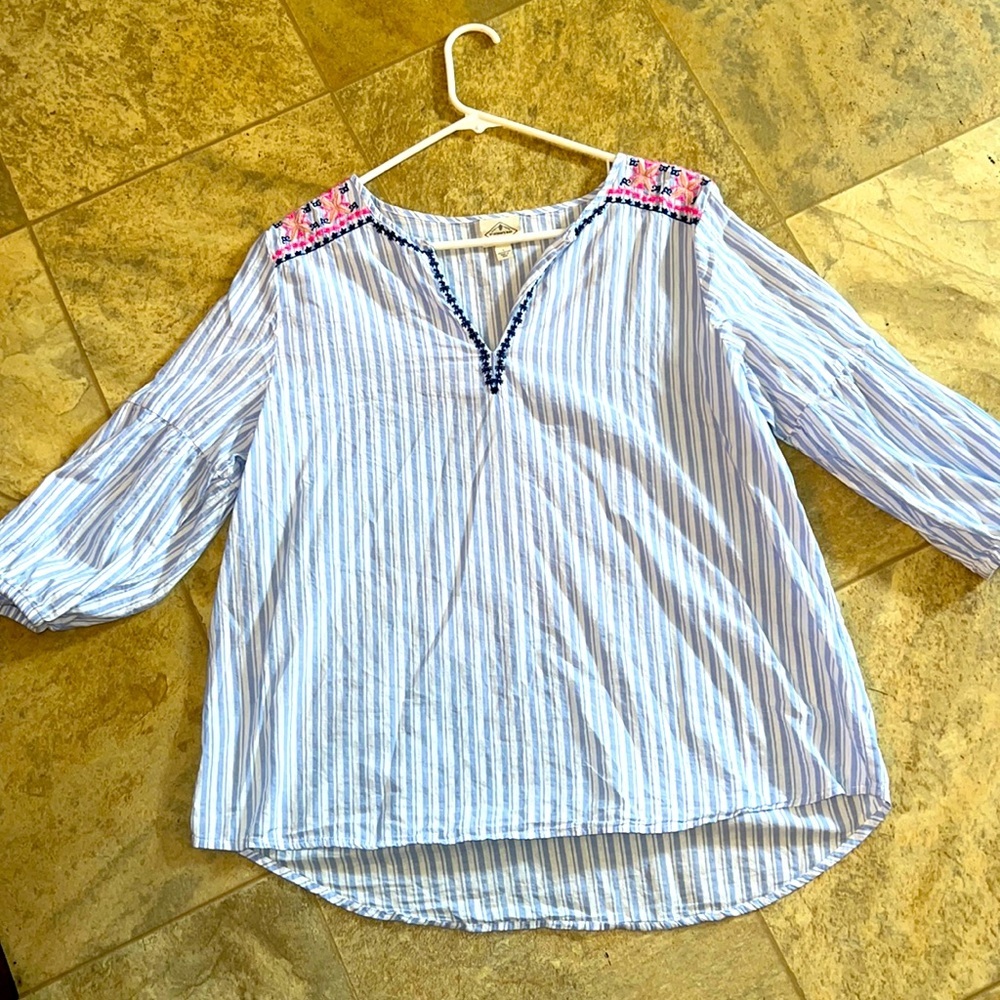 St johns pheasant blouse pull over embroidery eight size large 100% cotton